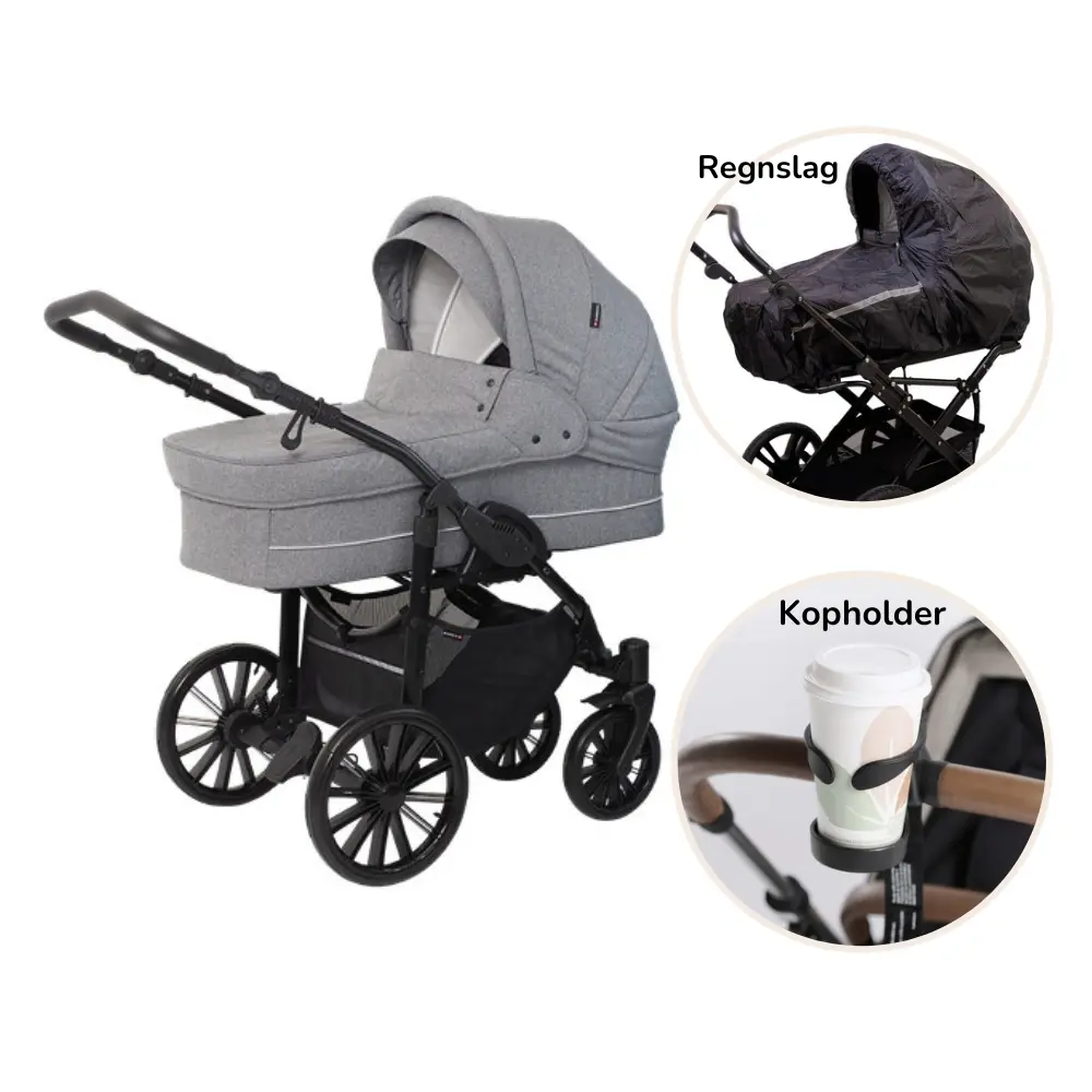 Basson Nordic Lux Barnevogn Inkl Regnslag Og Kopholder Grey Melange
