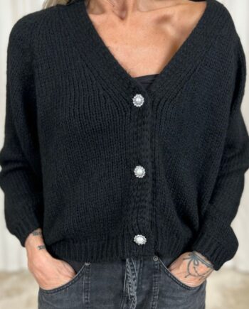 Black Colour Cardigan Pearl Knit Black