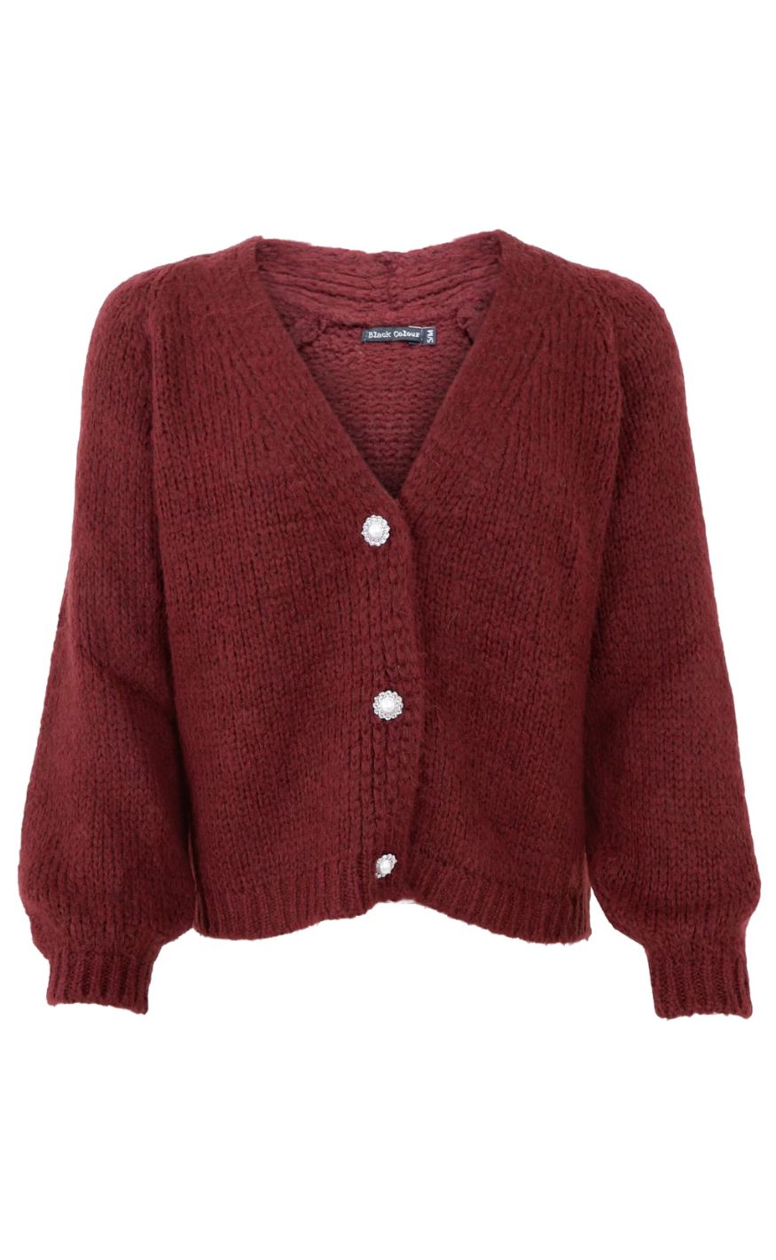 Black Colour Cardigan Pearl Knit Wine