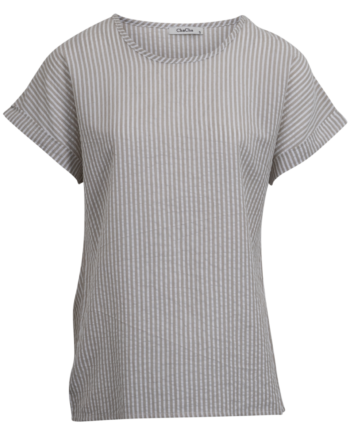 Chacha Dame Kortærmet Bluse Beige White Stripe
