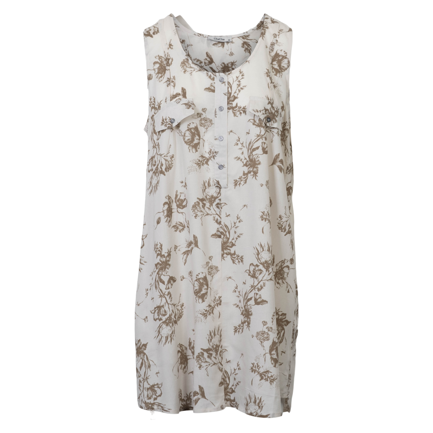 Chacha Dame Tunika Uden ærmer Beige Flower Aop