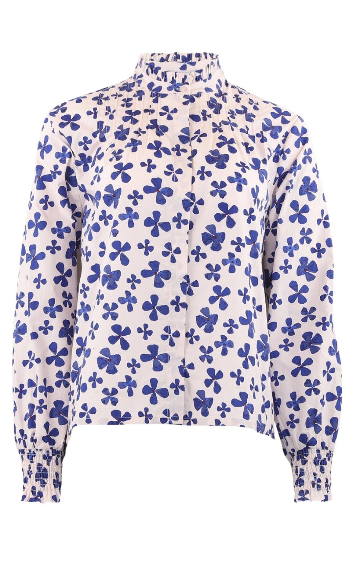 Continue Bluse Viola White With Blue Print