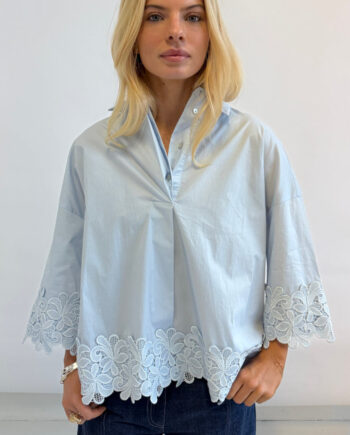 Continue Skjorte Klara Embroidery Light Blue