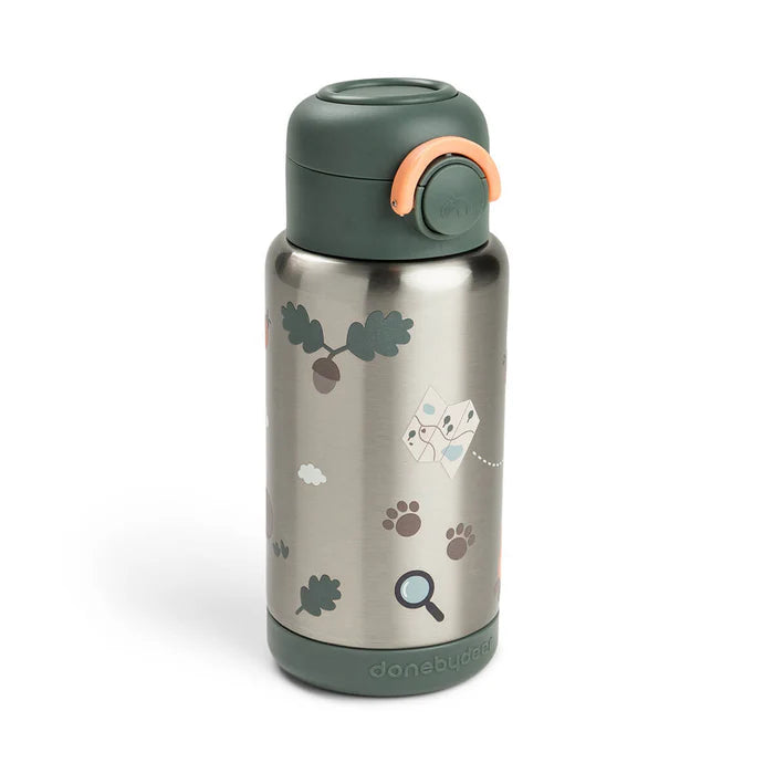 Done By Deer Isolerende Flaske Med Sugerør Tiny Trails 340 Ml Grøn