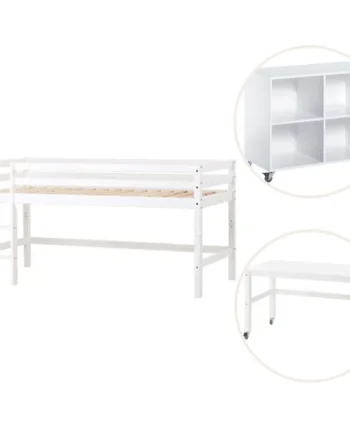 Eco Dream Halvhøj Seng  Delbar  Hvid  Med Rumdeler Og Skrivebord
