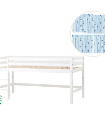 Eco Dream Halvhøj Seng  Delbar  Hvid 70x160  Med Forhæng Blå