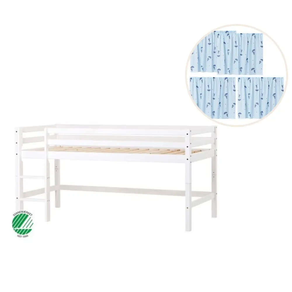 Eco Dream Halvhøj Seng Delbar Hvid 70x160 Med Forhæng Blå