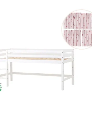 Eco Dream Halvhøj Seng  Delbar  Hvid 70x160  Med Forhæng Rød