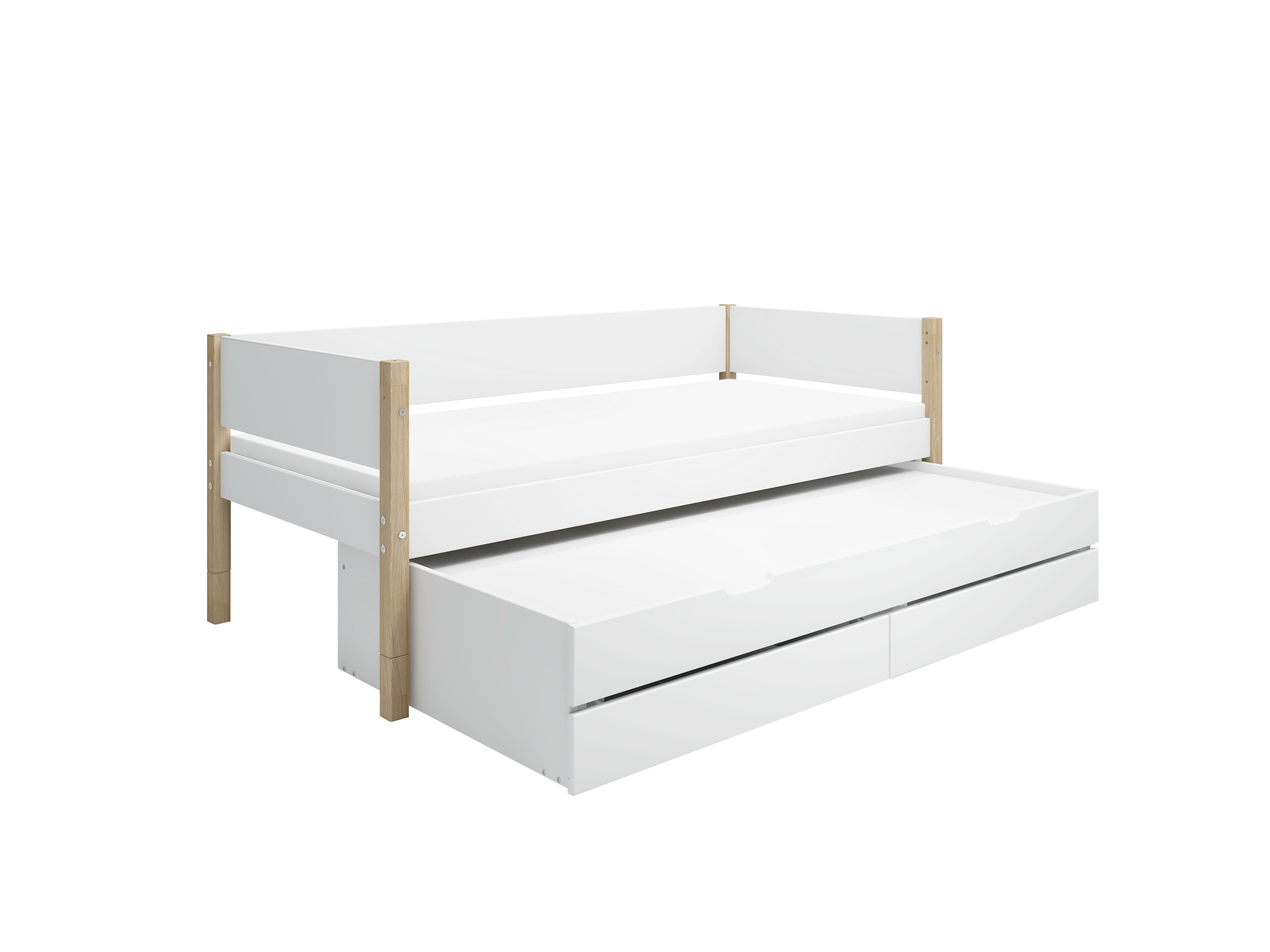 Flexa Nor Enkeltseng 90x200 Cm    Baggavl Incl    Skuffer Og Udtræksseng Hvid Eg