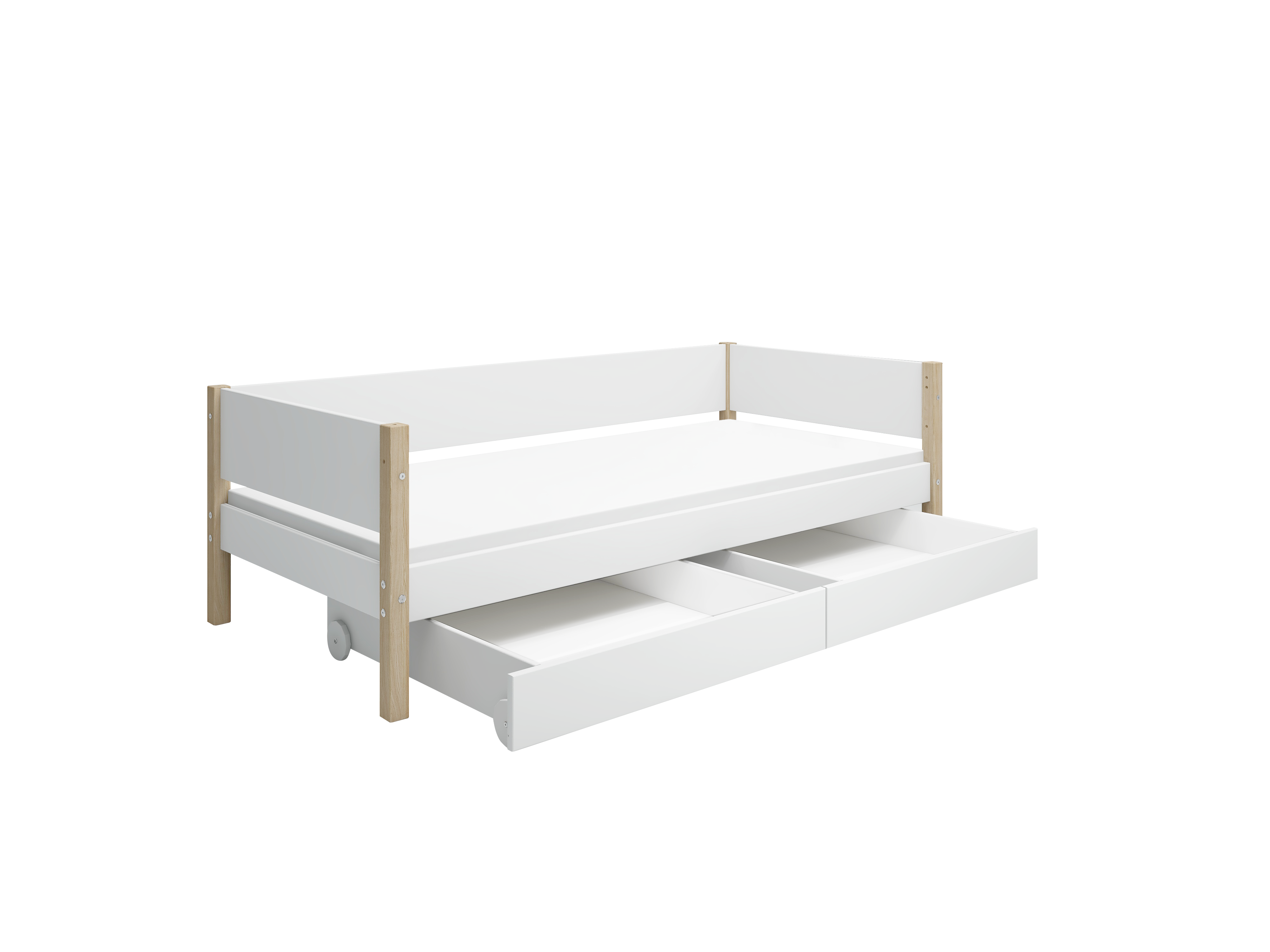 Flexa Nor Enkeltseng 90x200 Cm    Baggavl Incl    Udtræksskuffer Hvid Eg