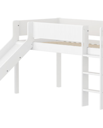 Flexa White Halvhøj Seng 120 Cm Med Rutchebane  Stige Og Grooves Sengehest 90x200 Cm Hvid