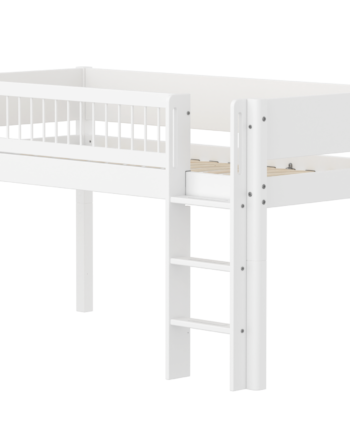 Flexa White Halvhøj Seng 120 Cm Med Stige Og Crossbar Sengehest 90x200 Cm Hvid