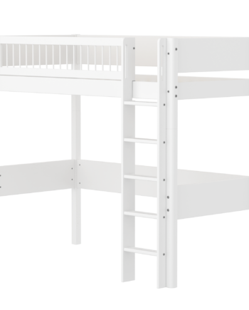 Flexa White Højseng  184 Cm Med Stige Og Crossbar Sengehest  90x200 Cm- Hvid