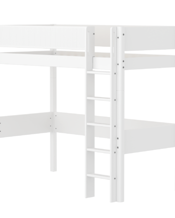 Flexa White Højseng  184 Cm Med Stige Og Grooves Sengehest  90x200 Cm- Hvid