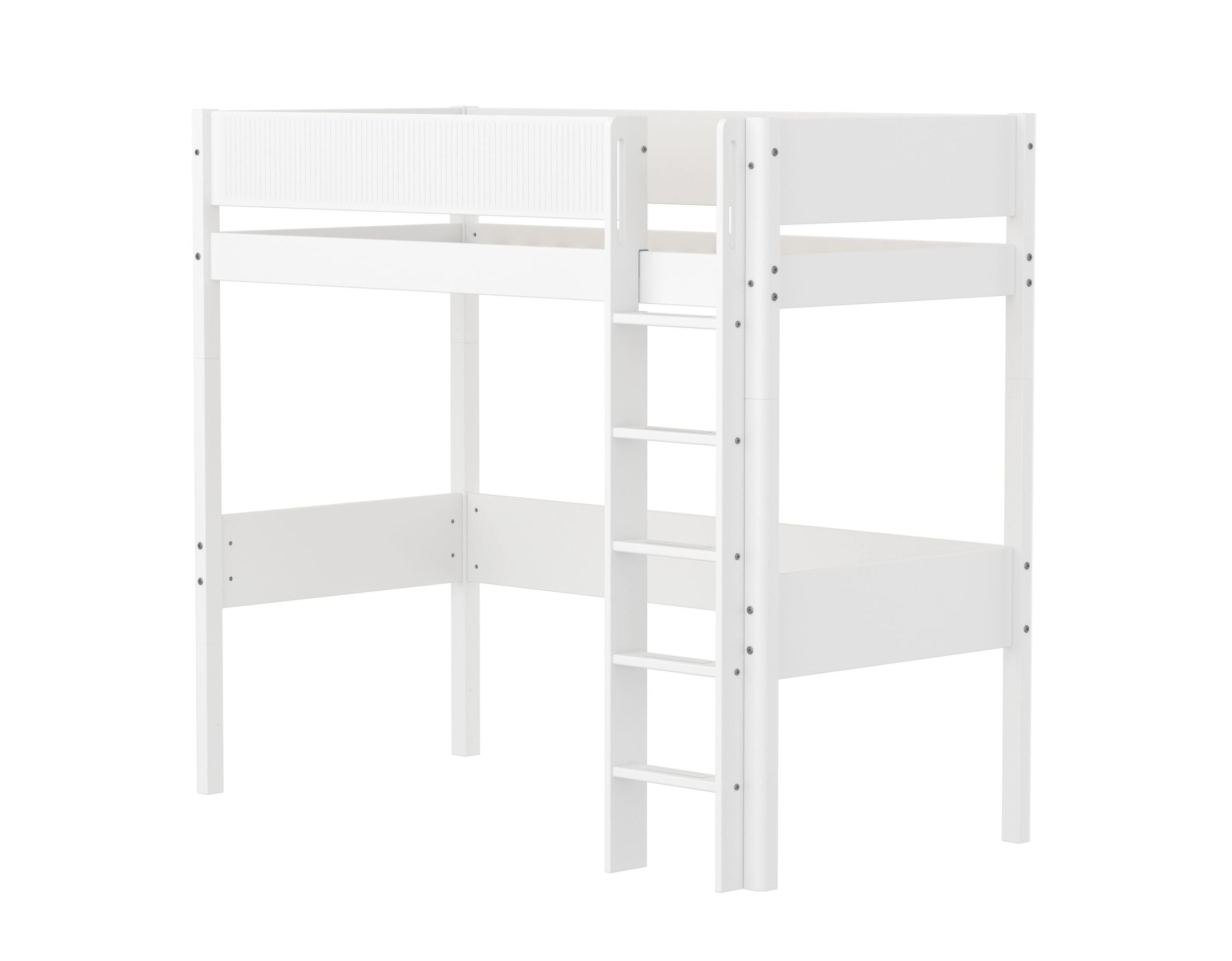 Flexa White Højseng 184 Cm Med Stige Og Grooves Sengehest 90x200 Cm- Hvid