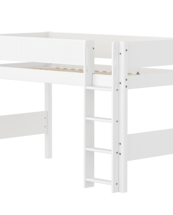 Flexa White Mellemhøj Seng 143 Cm Med Stige Og Grooves Sengehest 90x200 Cm- Hvid