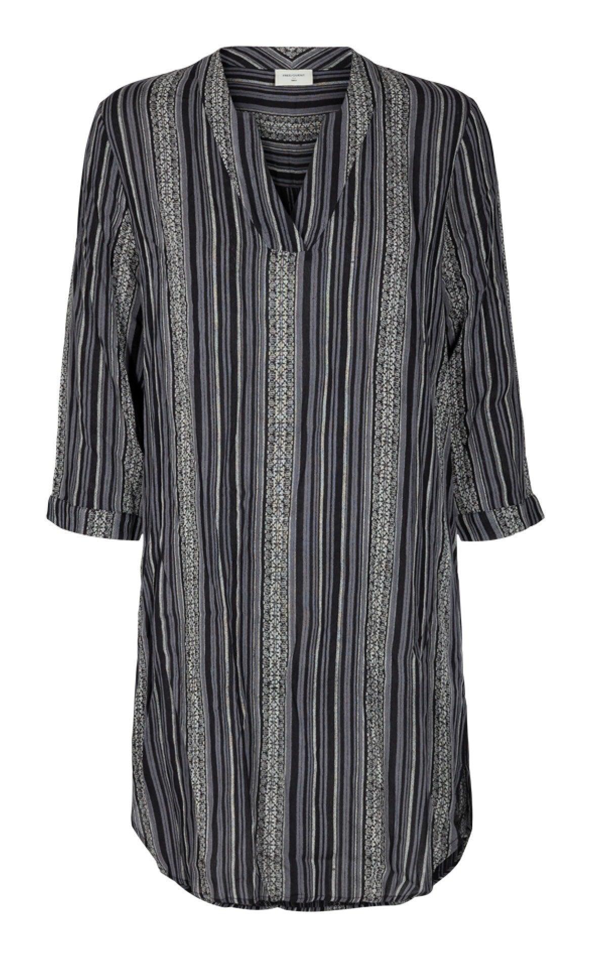 Freequent Kjole Bea Shirt Stripe Black Mix