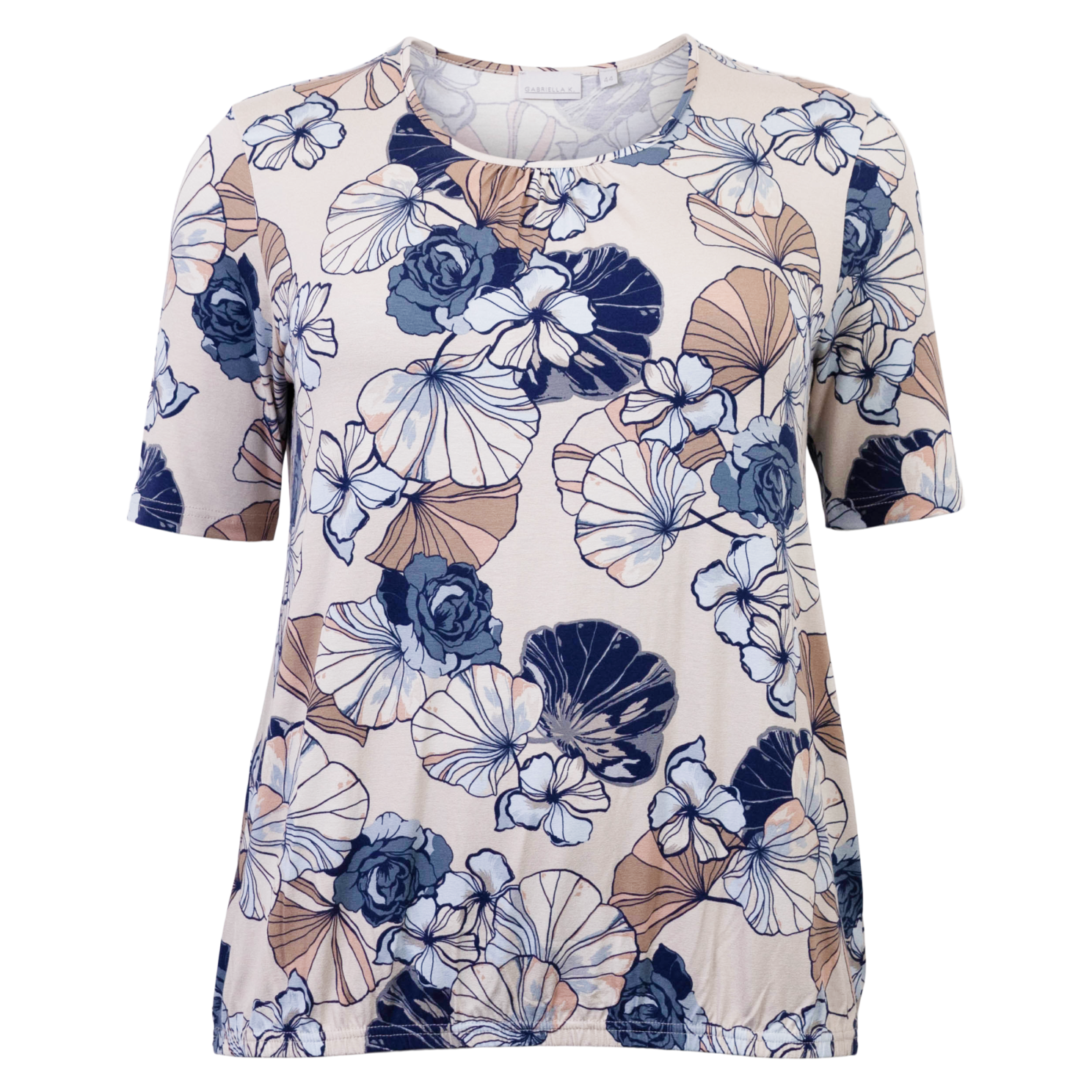 Gabriella    Dame Bluse Beige Navy Comb 48