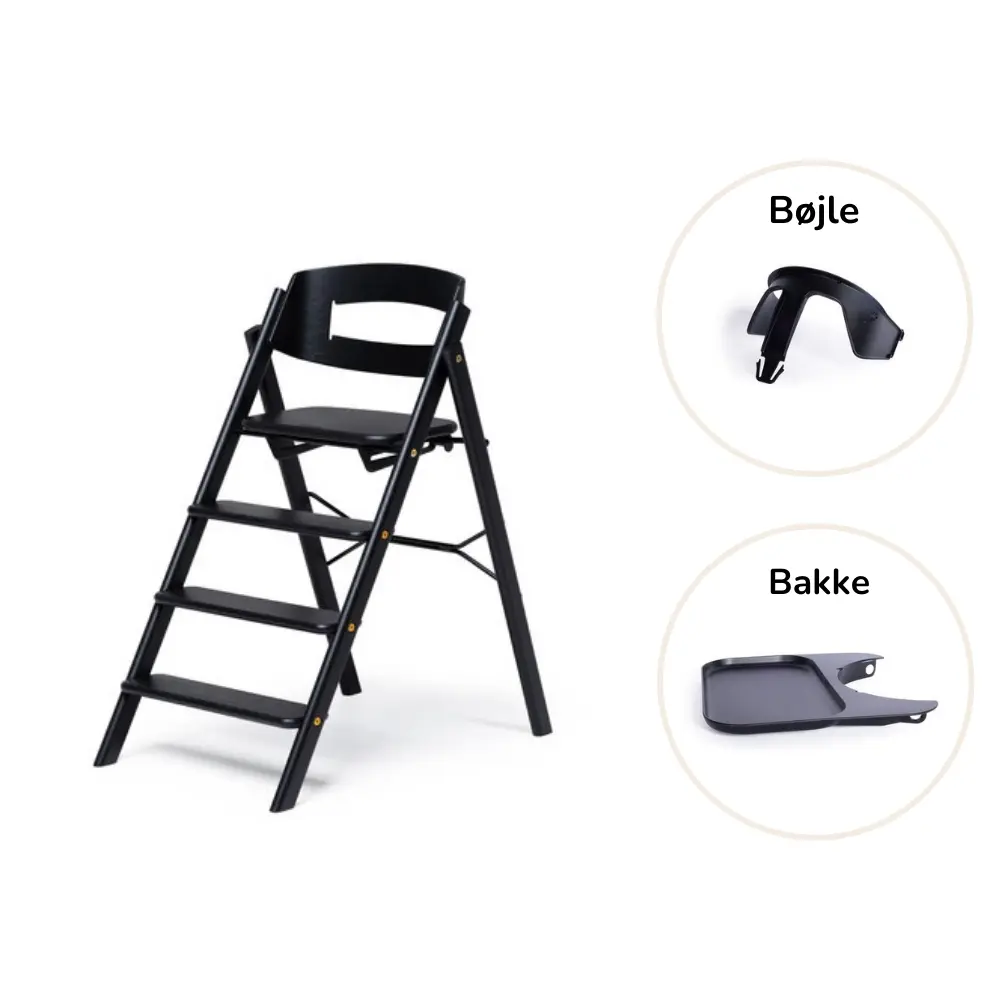 Klapp Højstol Foldbar Eg Inkl Bøjle Og Bakke Sort