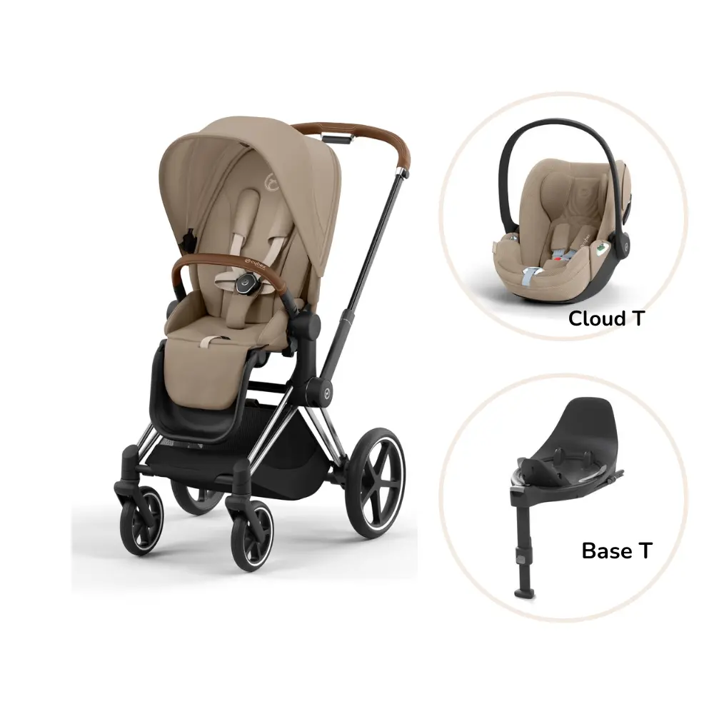Priam Klapvogn Inkl Cloud Og Base Cozy Beige Chrome Brown Plus