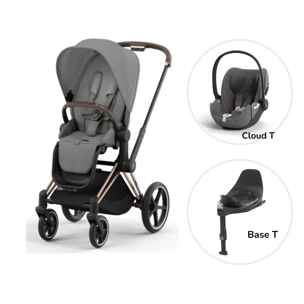 Priam Klapvogn Inkl Cloud Og Base Mirage Grey Rosegold Plus