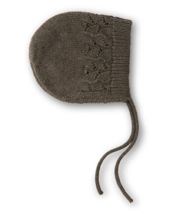 That Apos   Mine Bonnette Strikket Pointelle Hjelm Earth Brown Melange 12-18m