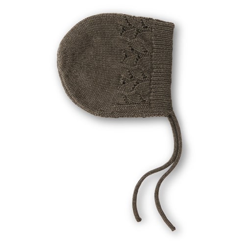 That Apos Mine Bonnette Strikket Pointelle Hjelm Earth Brown Melange 12-18m