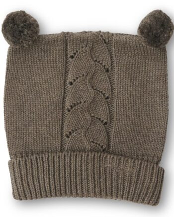 That Apos   Mine Chapette Strikket Pointelle Beanie Earth Brown Melange 12-18m