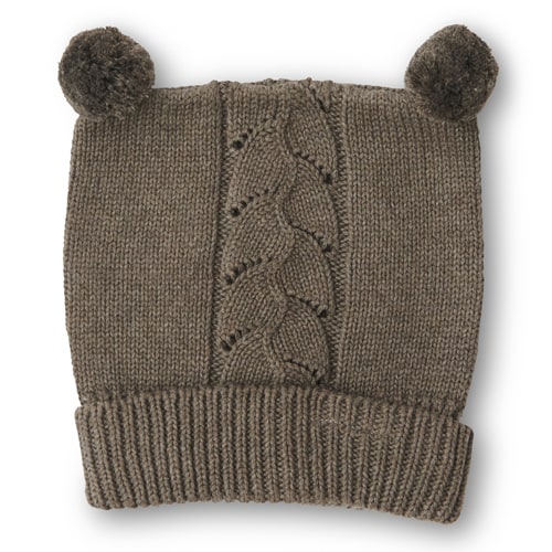That Apos   Mine Chapette Strikket Pointelle Beanie Earth Brown Melange 12-18m