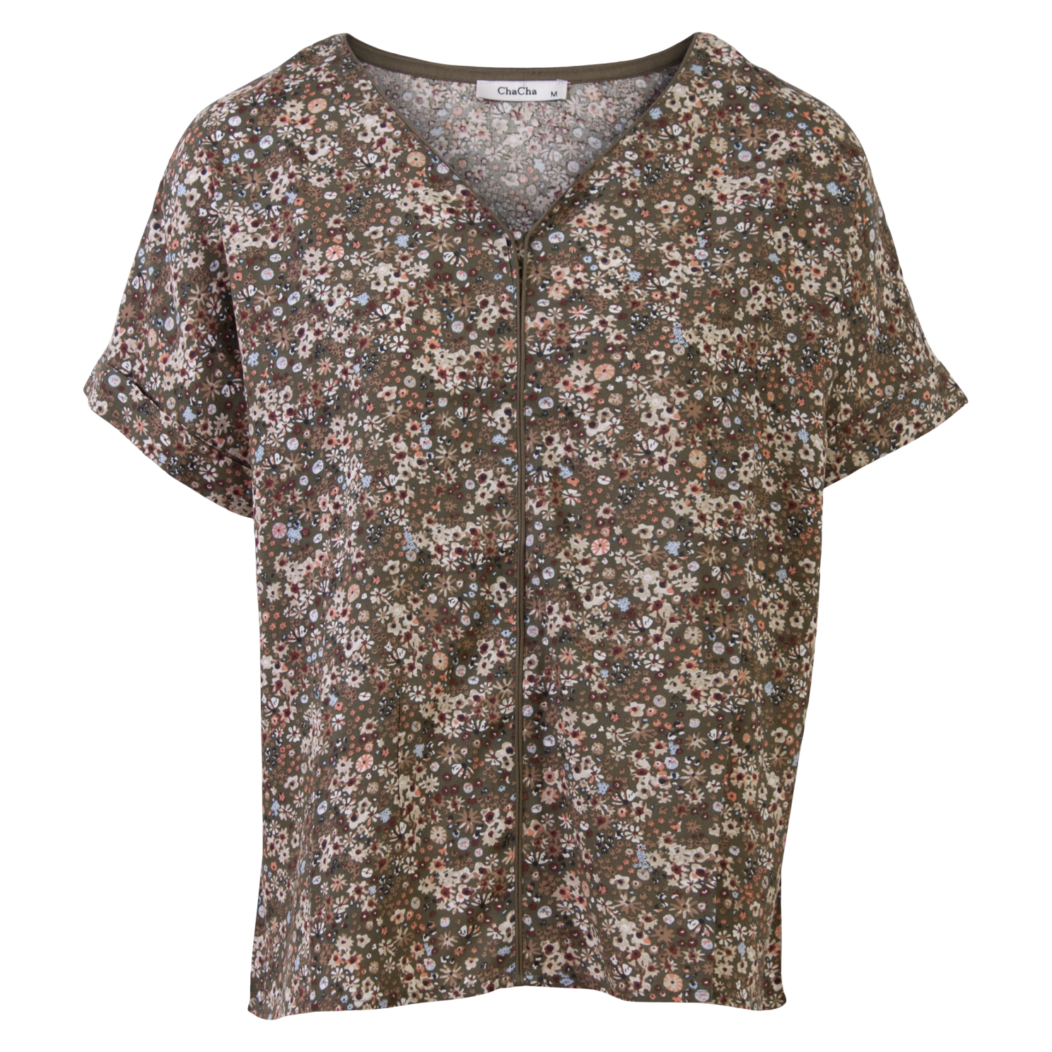 Zbyz Dame Bluse Plus Size Khaki Flower 54 56
