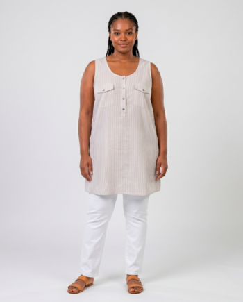 Zbyz Dame Tunika Uden ærmer Beige Stripe 46 48