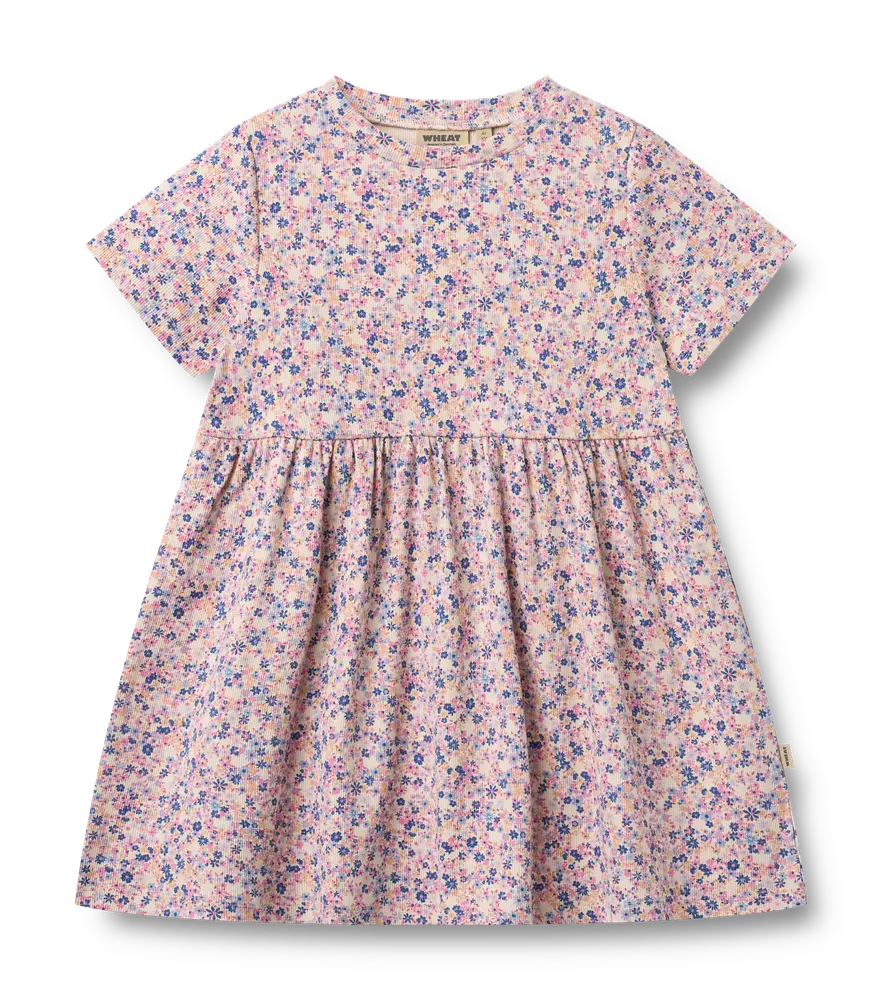 Anna Jersey Kjole Pink Blue Flowers 98
