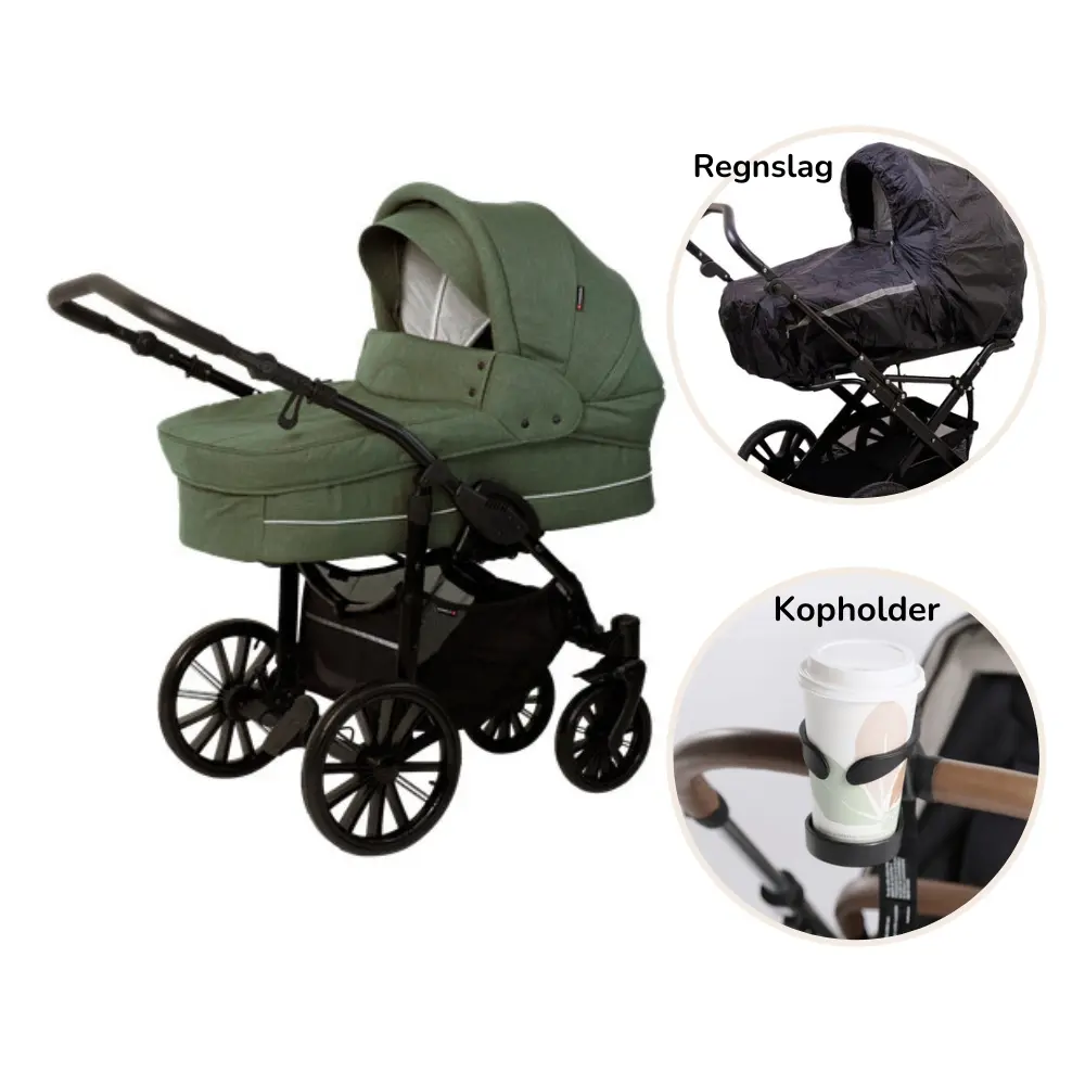 Basson Nordic Lux Barnevogn Inkl Regnslag Og Kopholder Dusty Green