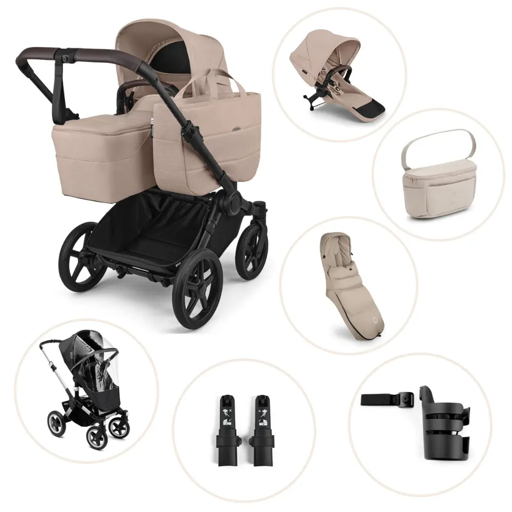 Bugaboo Donkey Kombivogn Inkl Søskendesæde Organizer Kørepose Kopholder Højdeadapter Og Regnslag Desert Taupe Melange