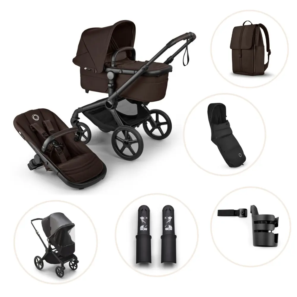 Bugaboo Fox Renew Kombivogn Inkl Puslerygsæk Kørepose Kopholder Højdeadapter Og Regnslag Black Cocoa Brown