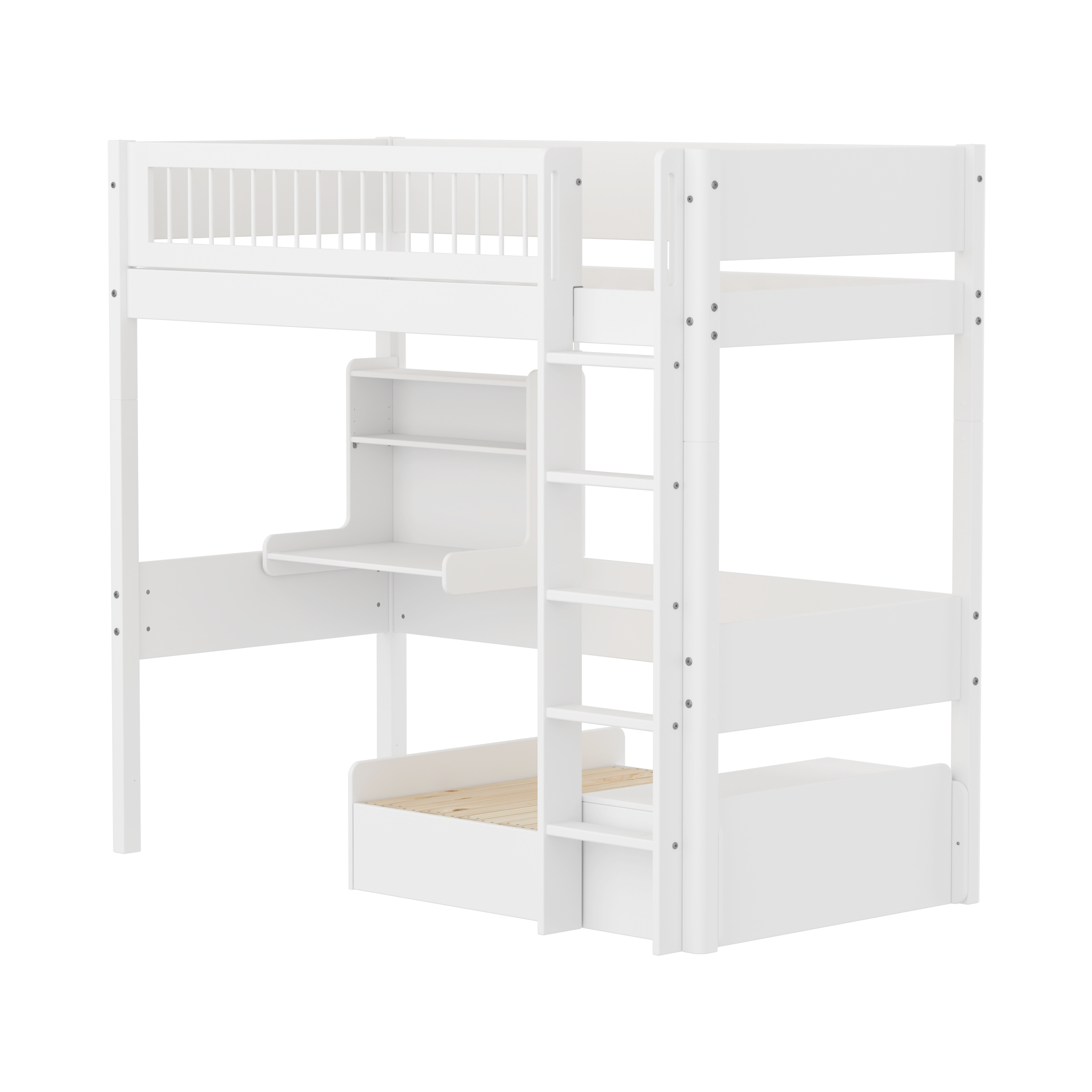 Flexa White Casa Højseng Med Crossbar Sengehest  Stige  Click On Skrivebord Og Gæsteseng 90x200 Cm Hvid Eg