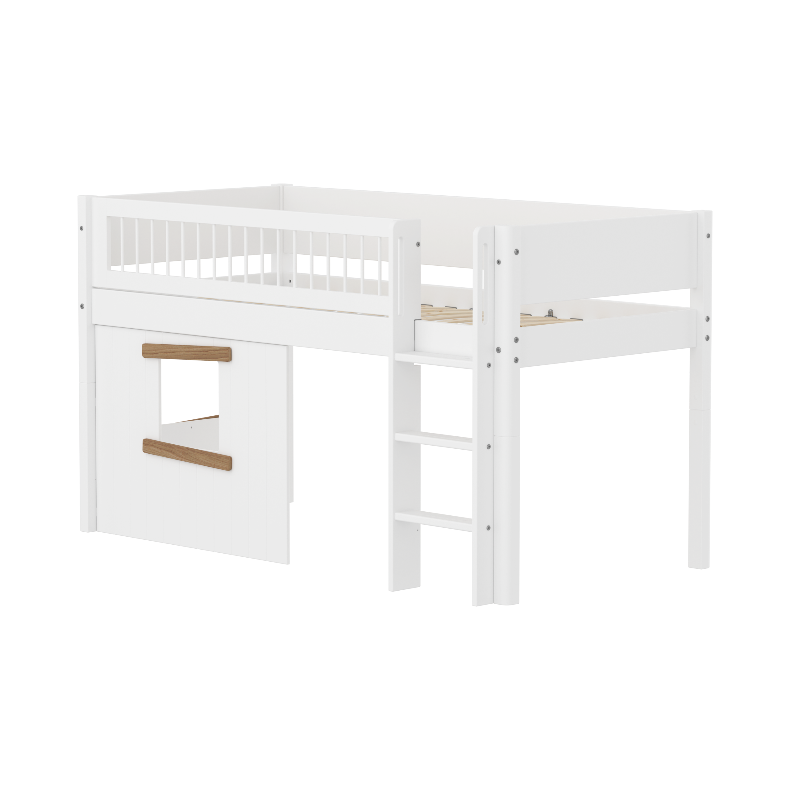 Flexa White Halvhøj Seng 120 Cm Med Stige  Crossbar Sengehest Og Træhytte-sengefronter 90x200 Cm Hvid Eg