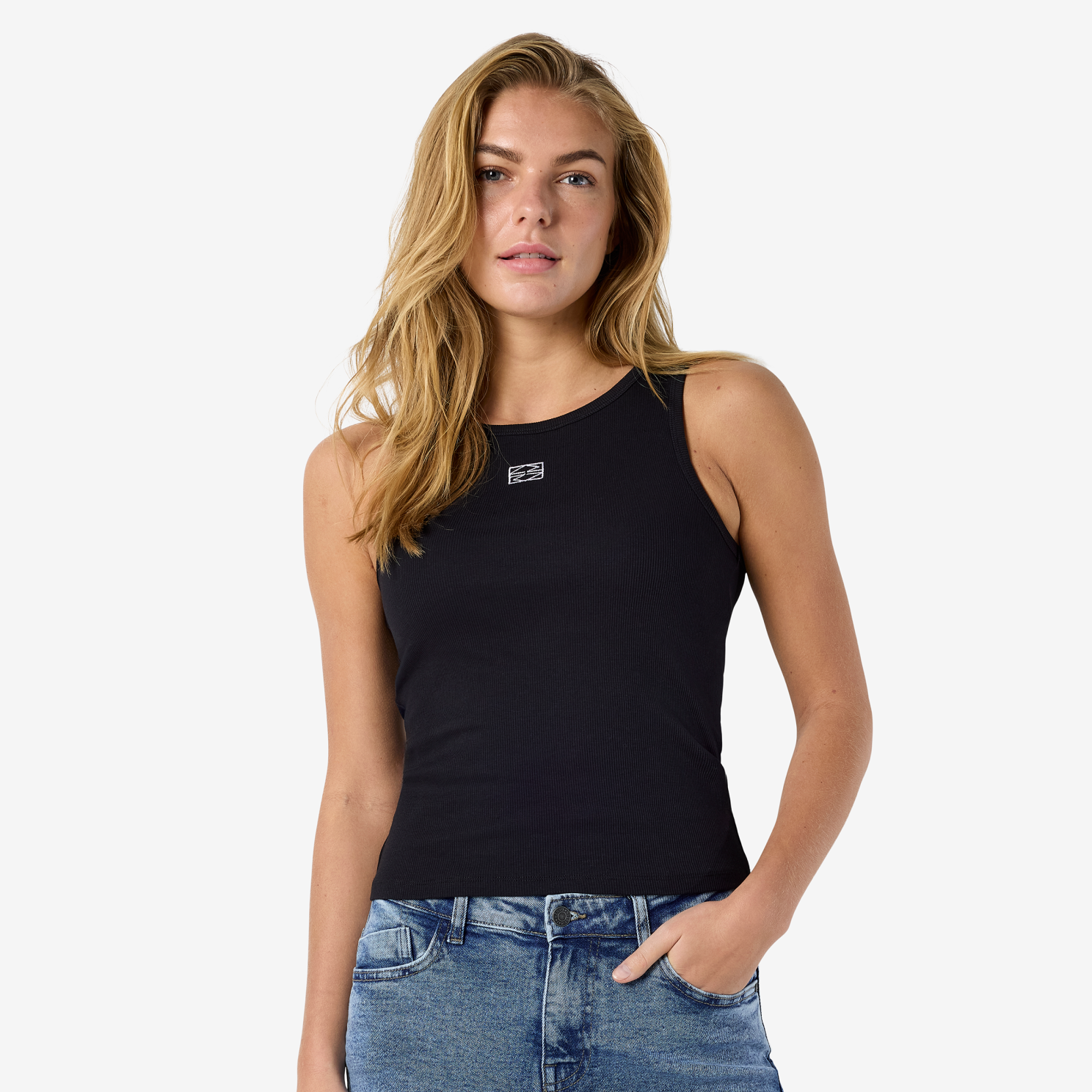 Noisy May Maya Dame Top Black White Emb