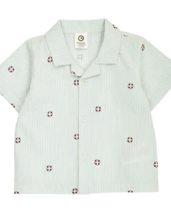 Seersucker Stribede Skjorte Tofu  Ocean  Mineral Red 80