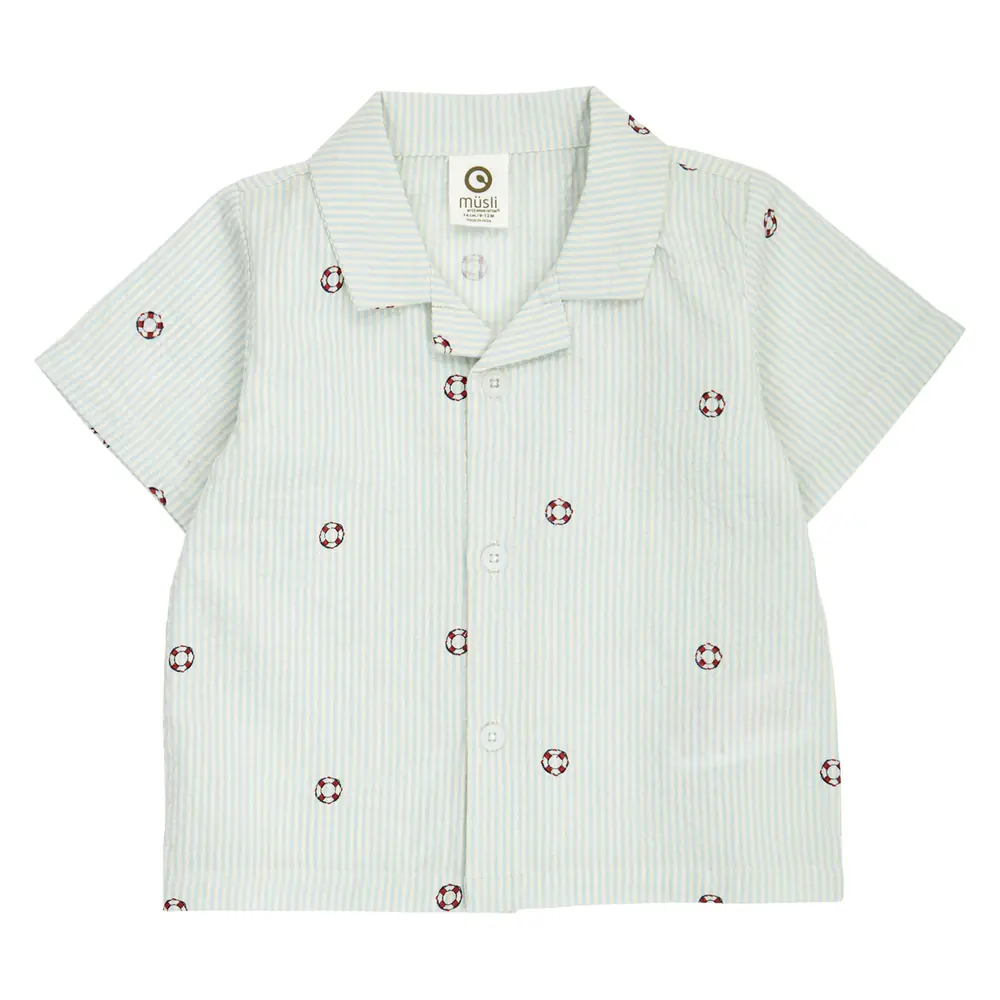 Seersucker Stribede Skjorte Tofu  Ocean  Mineral Red 80