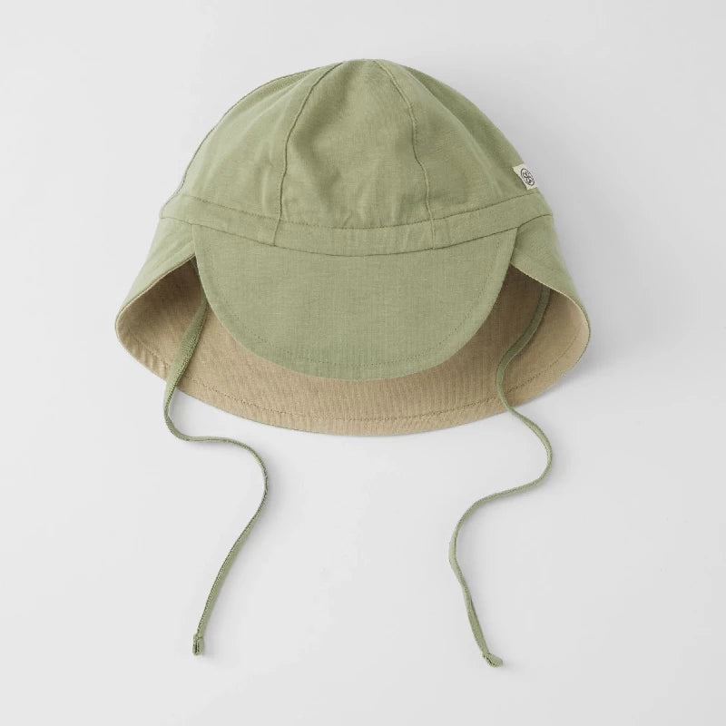 Sun Hat  Reversible  Olive Green Sandy Beach   -12m